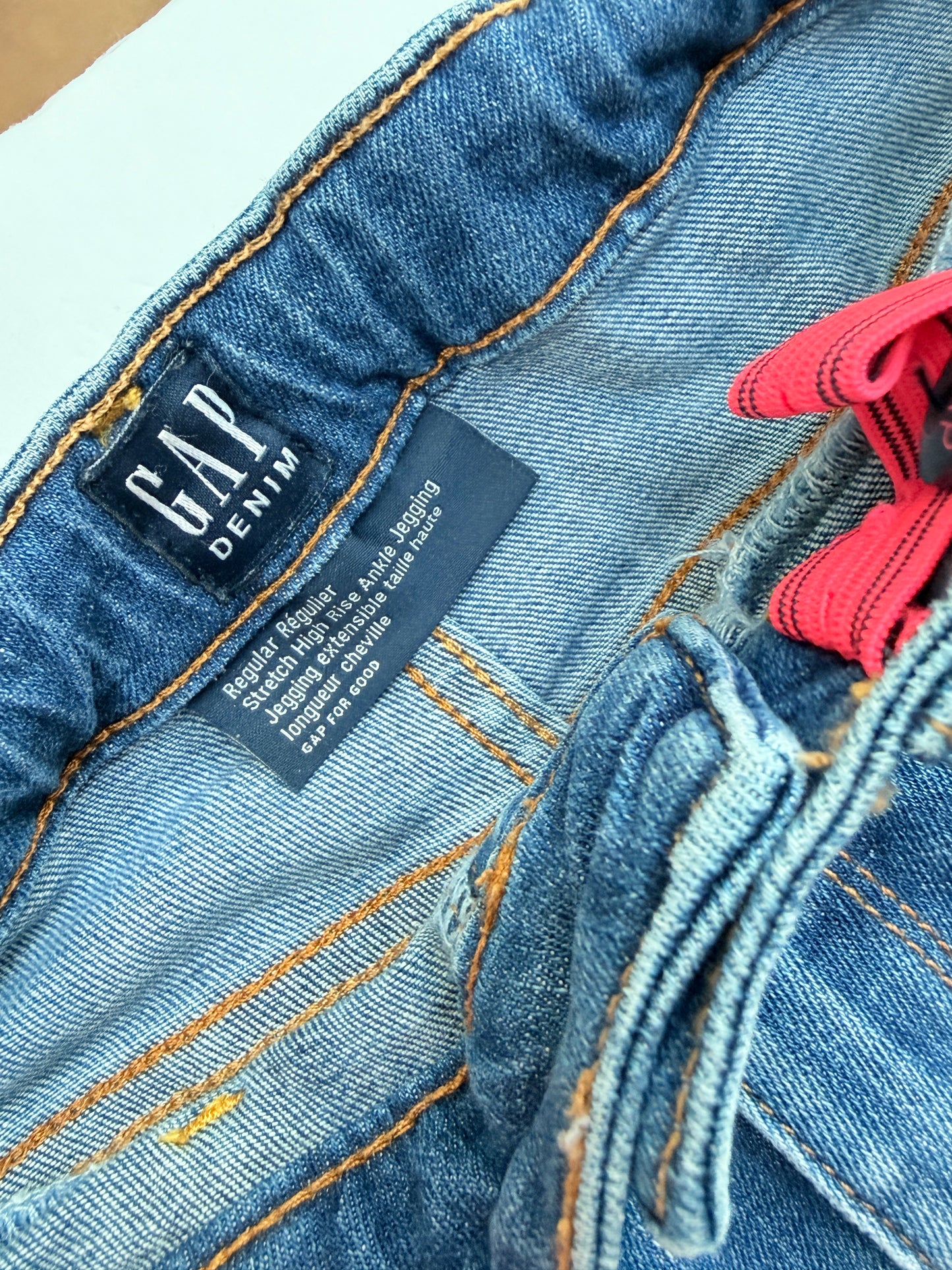 Gap Blue Skinny Jeans Double Button Elastic Waistband size 14