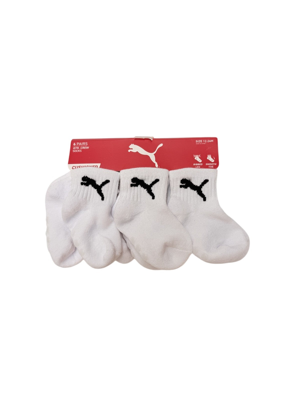NWT - Puma 6-Pair Quarter Crew Socks 12-24M