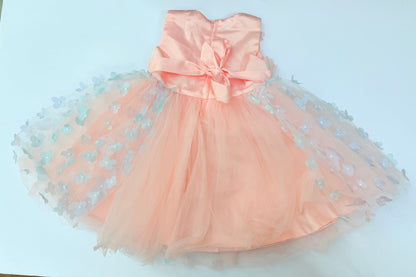 Unknown Peach Tulle Floral Girls Dress Size 6