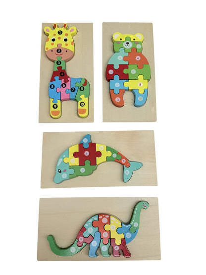 Wooden Animal Number Jigsaw Puzzle Set 4pc