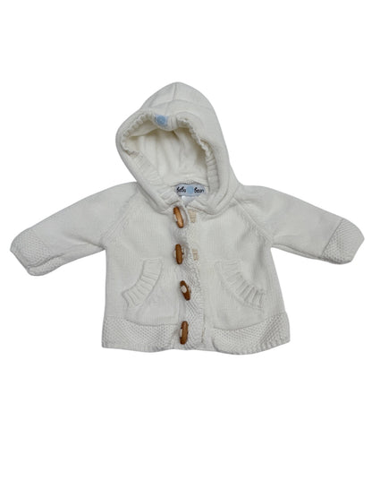 Beba Bean Ivory Knit Hooded Cardigan 0-3M
