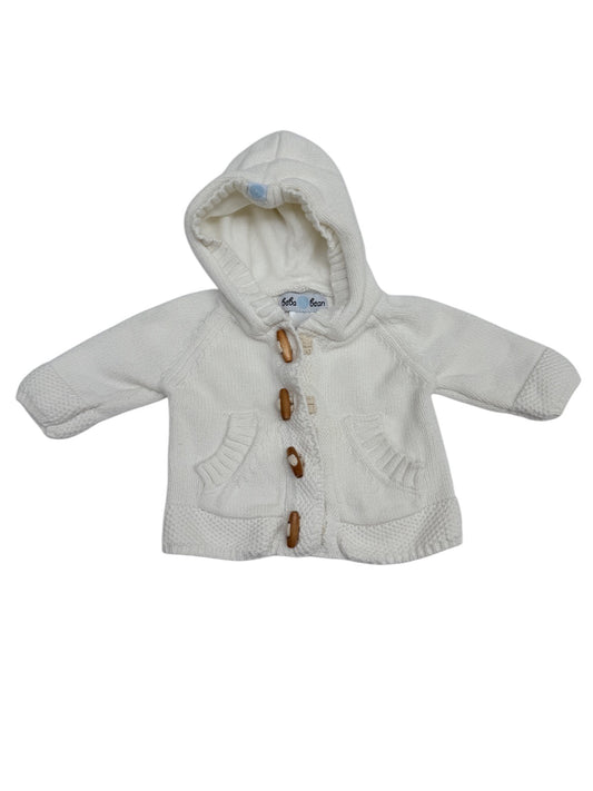 Beba Bean Ivory Knit Hooded Cardigan 0-3M