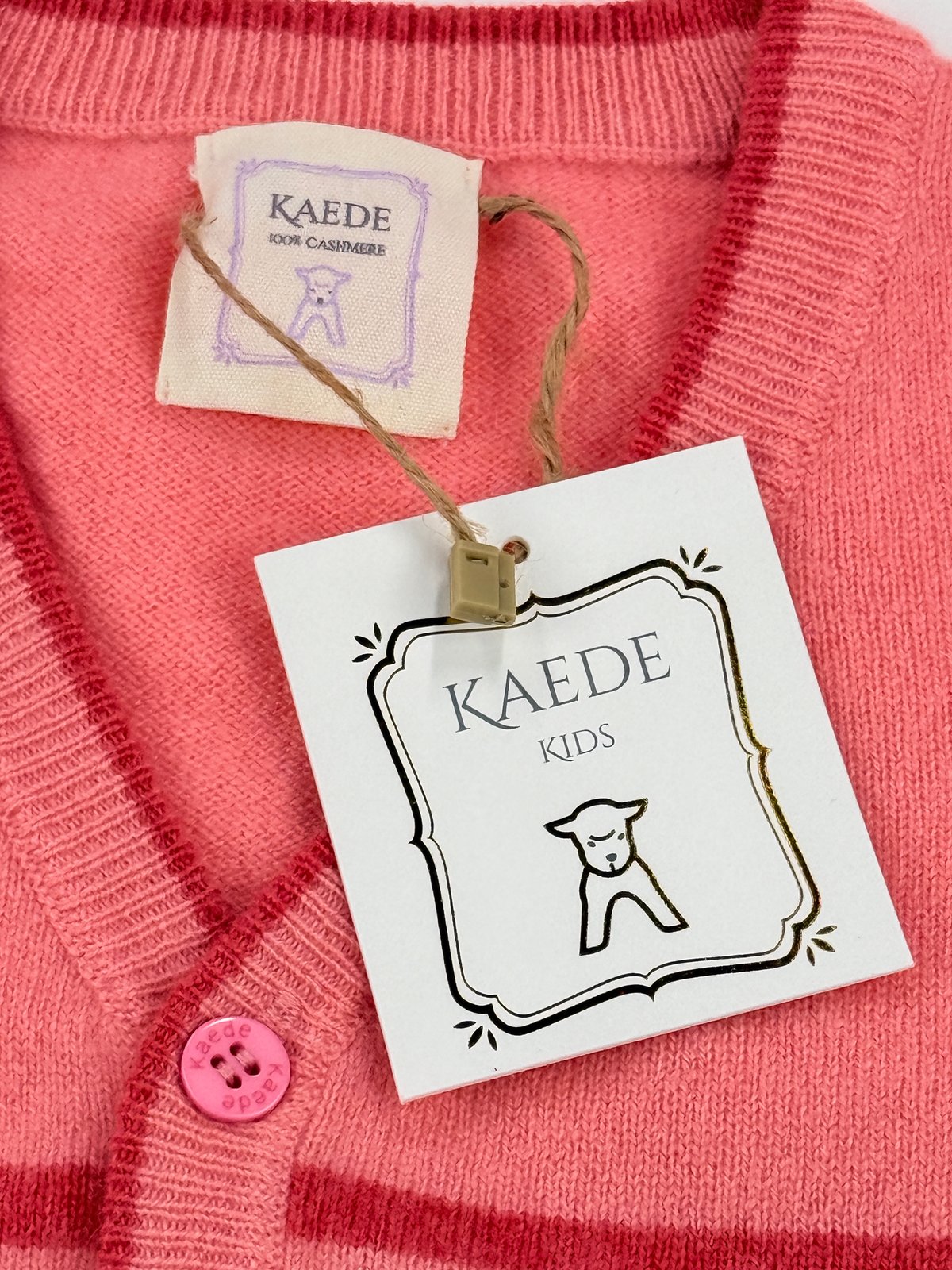 NWT - Kaede Pink Striped Cashmere Cardigan 2-3Y