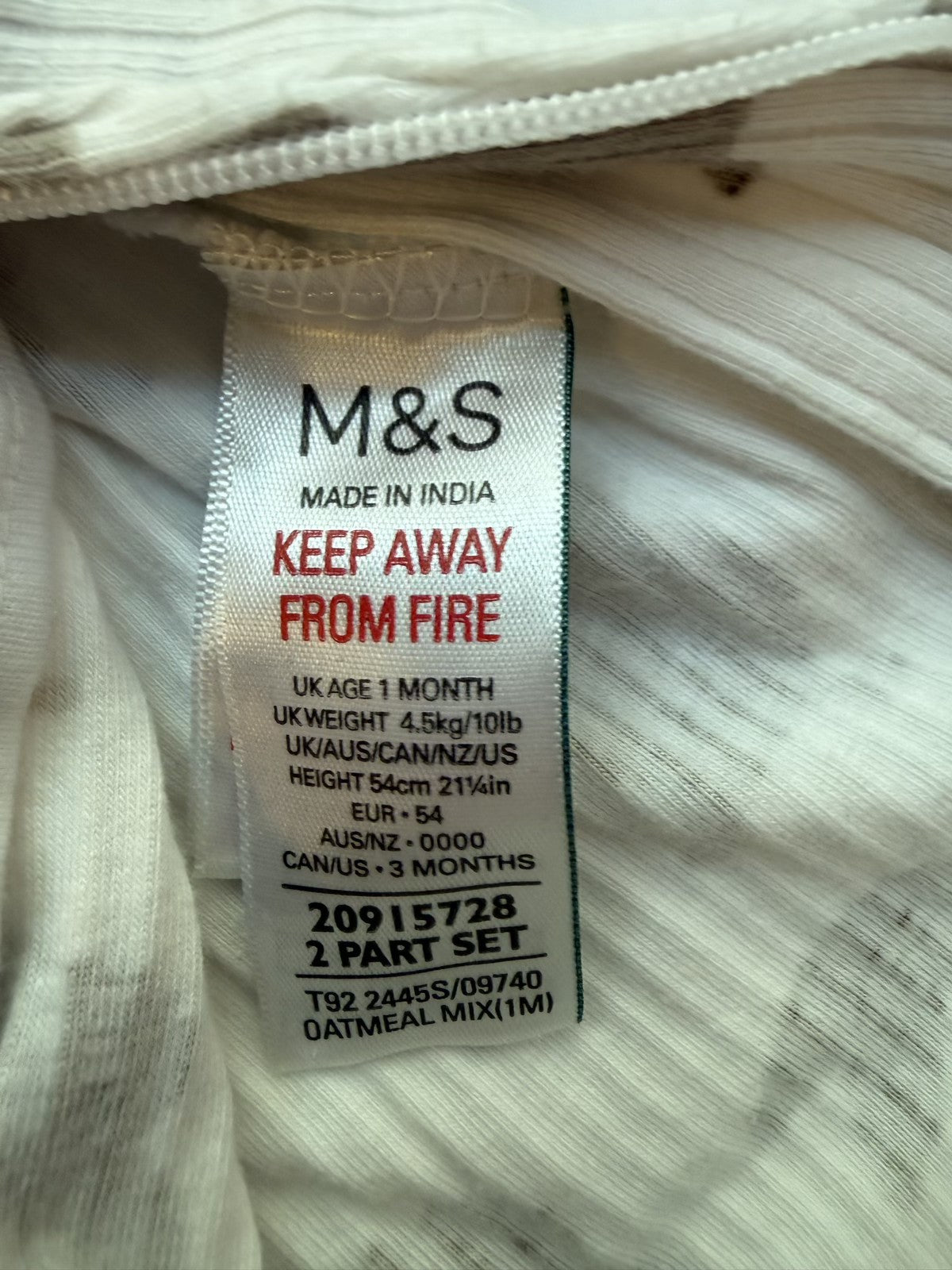 M&S Bunny Print Footed Sleeper 1 Month