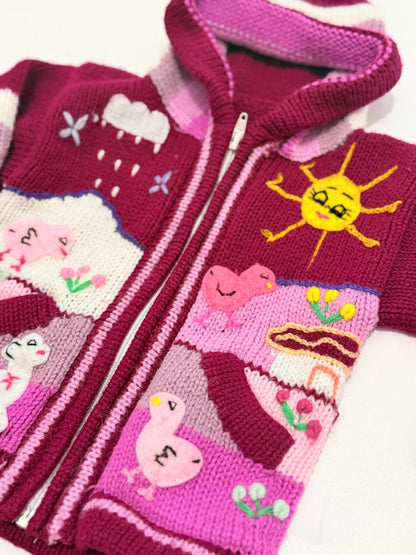 Knit Hooded Zip Jacket Animal Embroidery 1/2Y