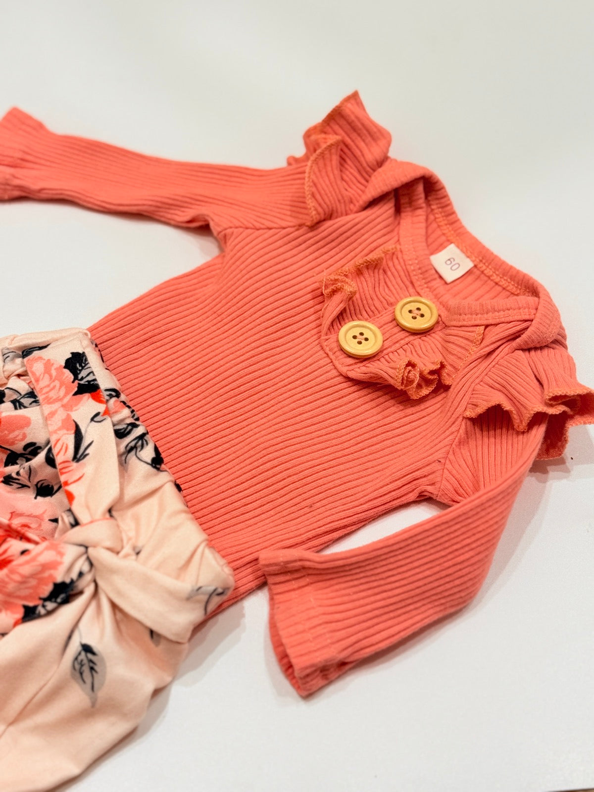 Coral Ruffle Top Floral Pants Set 3M