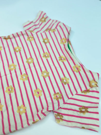Boden Pink Stripe Gold Flower T-Shirt 4-5Y