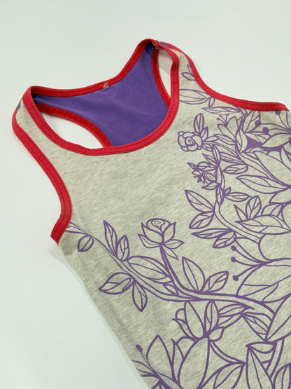 Peekaboo Beans Floral Purple Gray Tank Top Girls