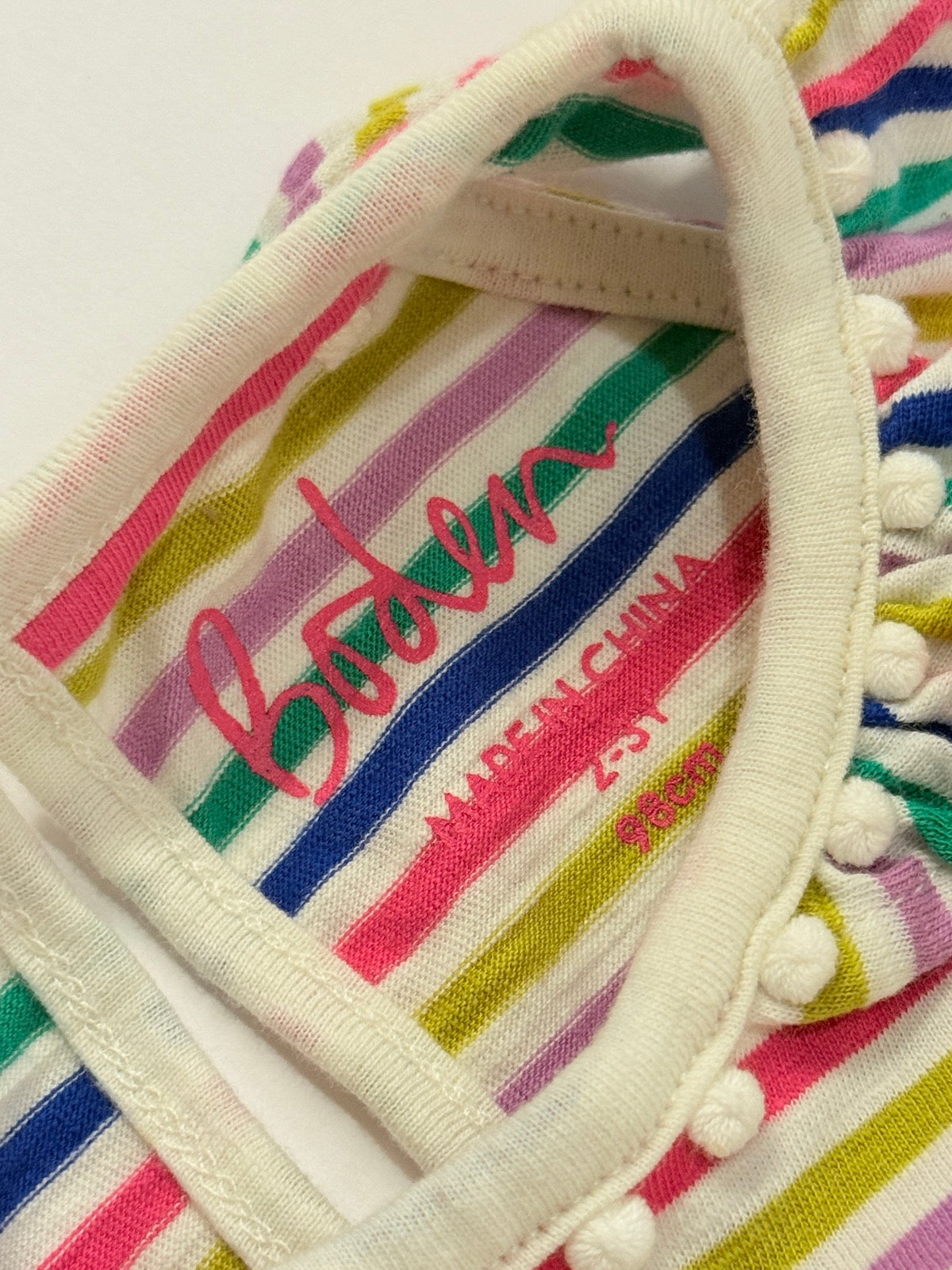 Boden Rainbow Stripe Ruffle Neck Top 2-3Y