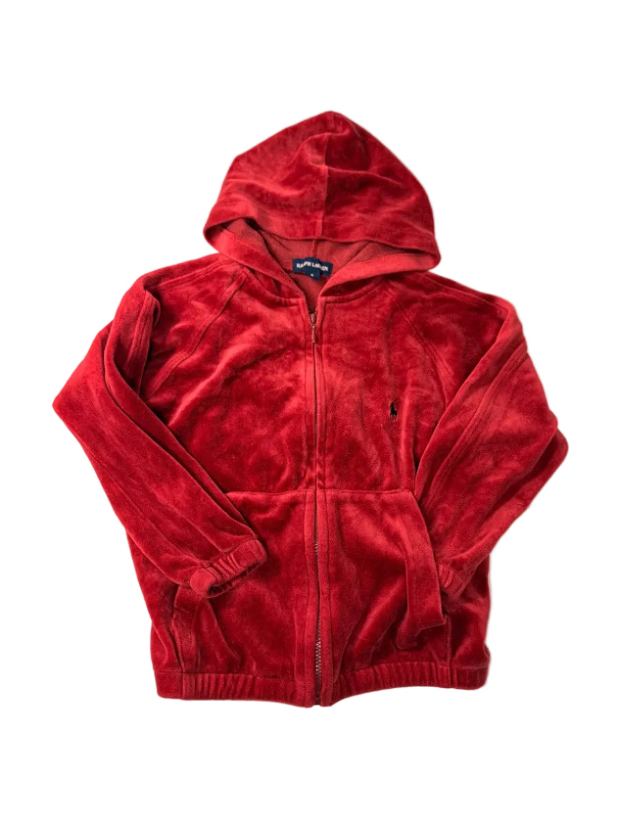 Ralph Lauren Sweat à Capuche Zippé Velours Rouge Taille 4