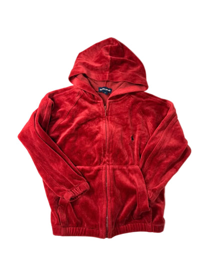 Ralph Lauren Sweat à Capuche Zippé Velours Rouge Taille 4