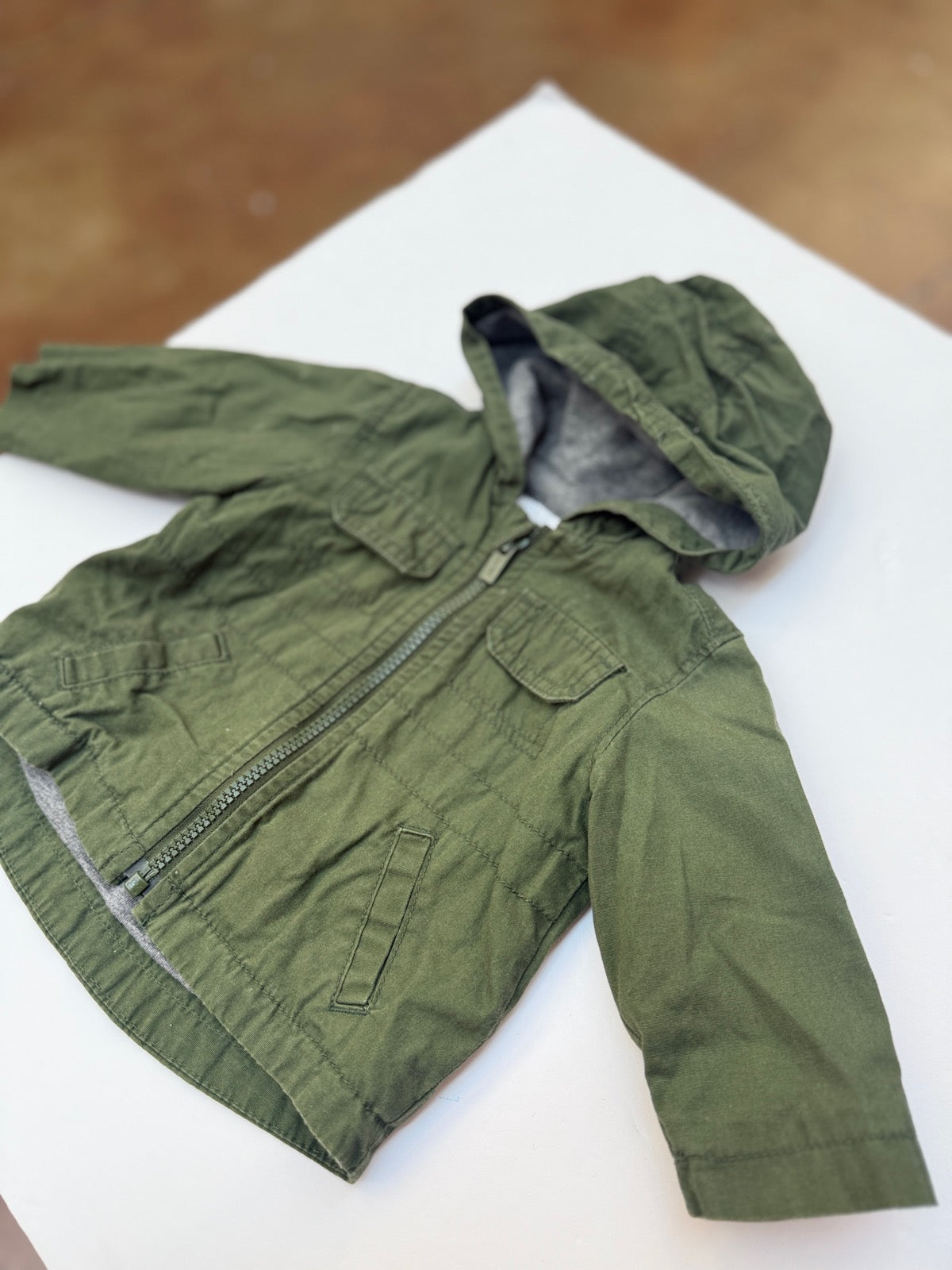 Old Navy Olive Green Hooded Jacket 3-6M