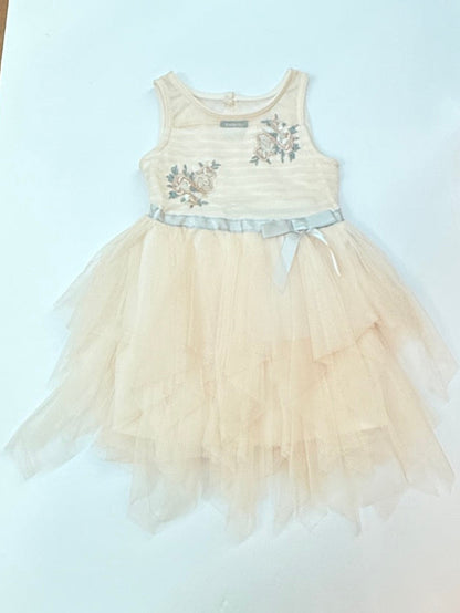 Zunie Cream Floral Embroidered Tulle Dress 3T