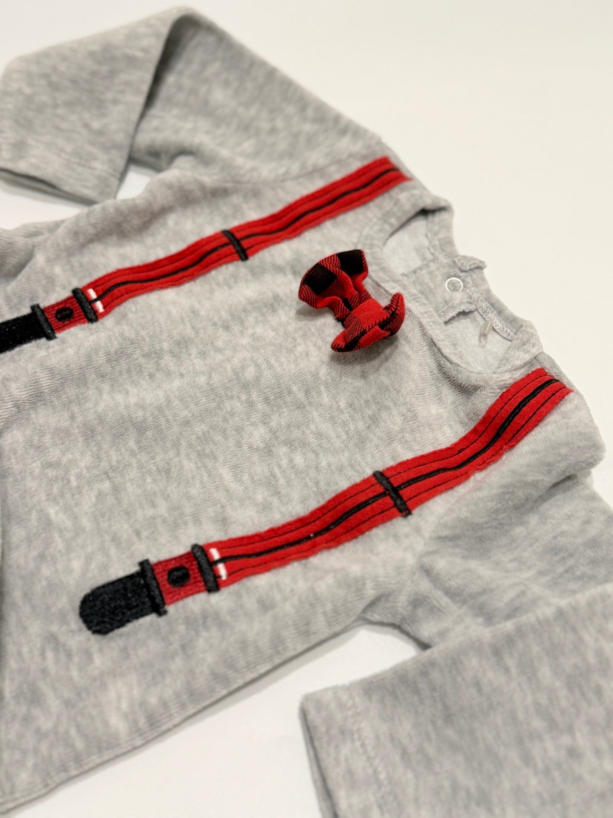Kyle & Deena Gray Suspender Bow Tie Romper 6-9m