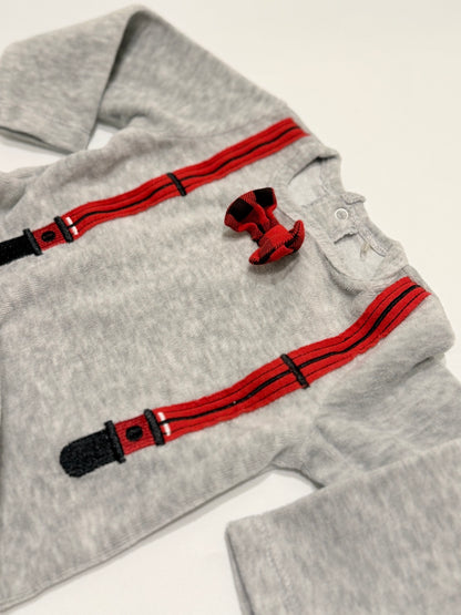 Kyle & Deena Gray Suspender Bow Tie Romper 6-9m