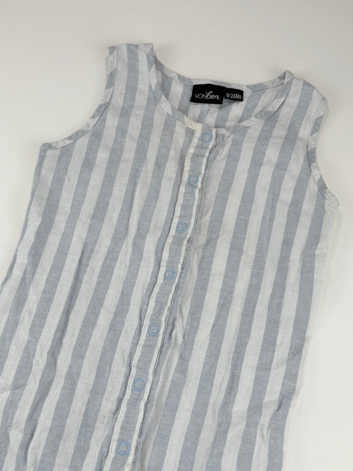 VONbon Blue Striped Linen Romper 18-24M