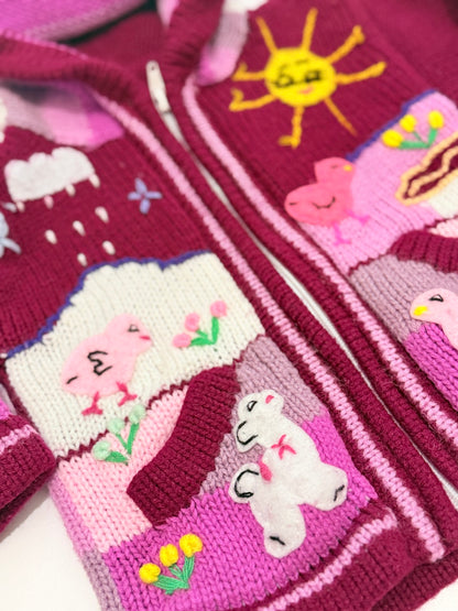 Knit Hooded Zip Jacket Animal Embroidery 1/2Y