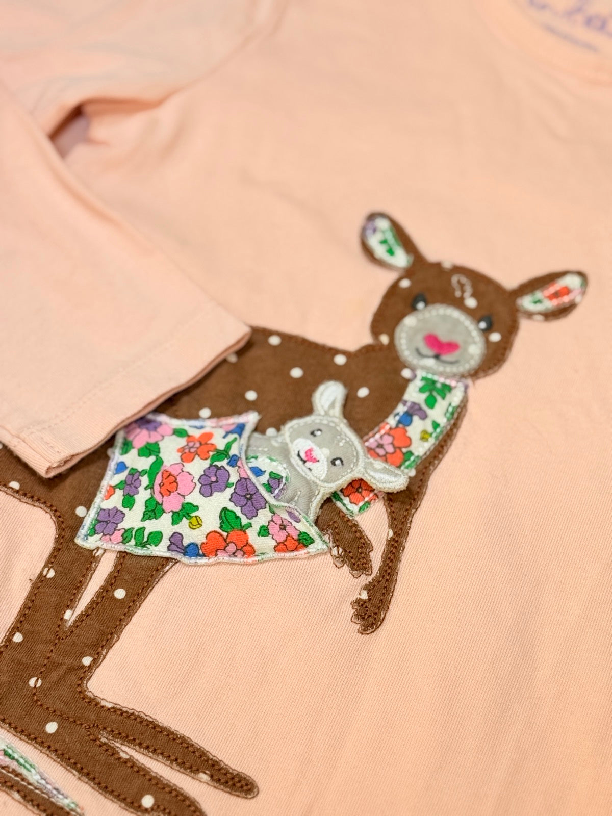 Mini Boden Deer Appliqué Pink Top 4-5Y