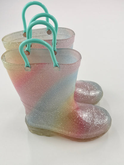 Rainbow Glitter Rain Boots Size 8