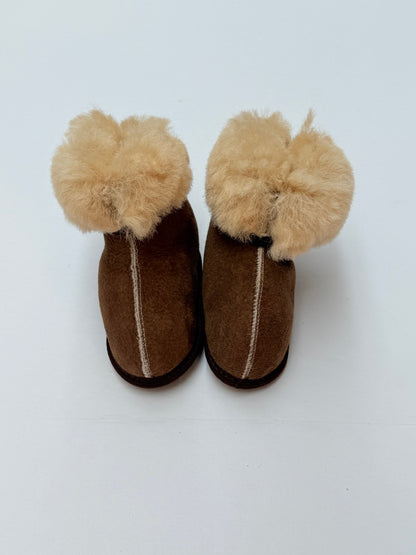 Sheepskin Shearling Baby Booties Brown 0-6m