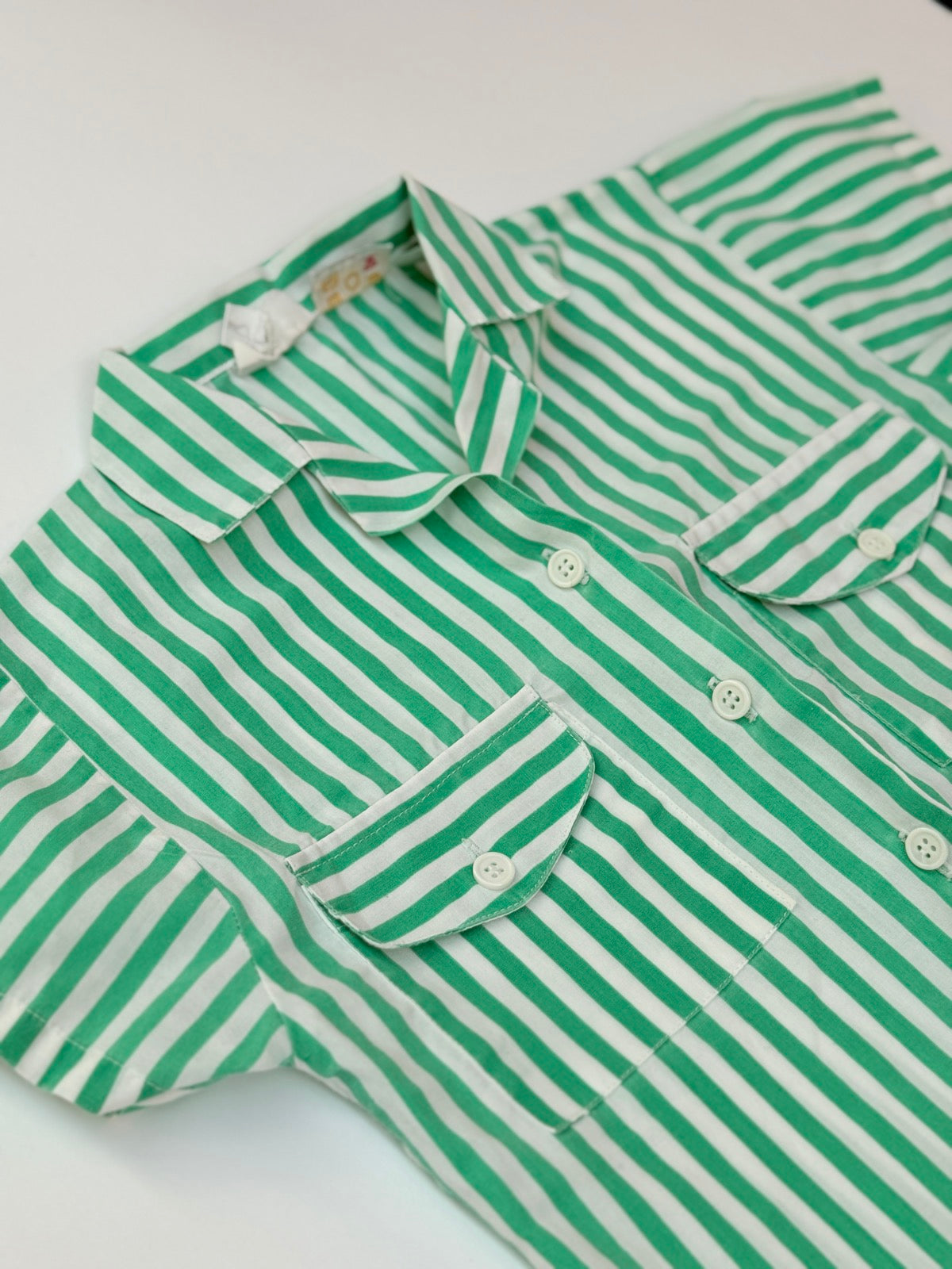 Vintage Young St. Green Stripe Button Shirt Size 3y