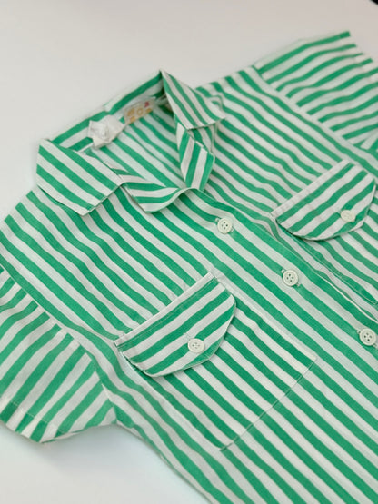 Vintage Young St. Green Stripe Button Shirt Size 3y