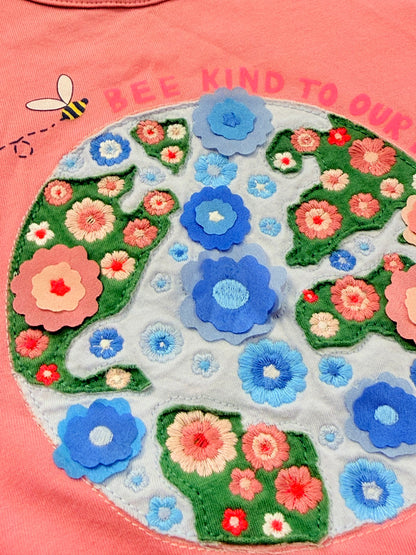 Mini Boden Bee Kind Planet Pink Top 5-6Y