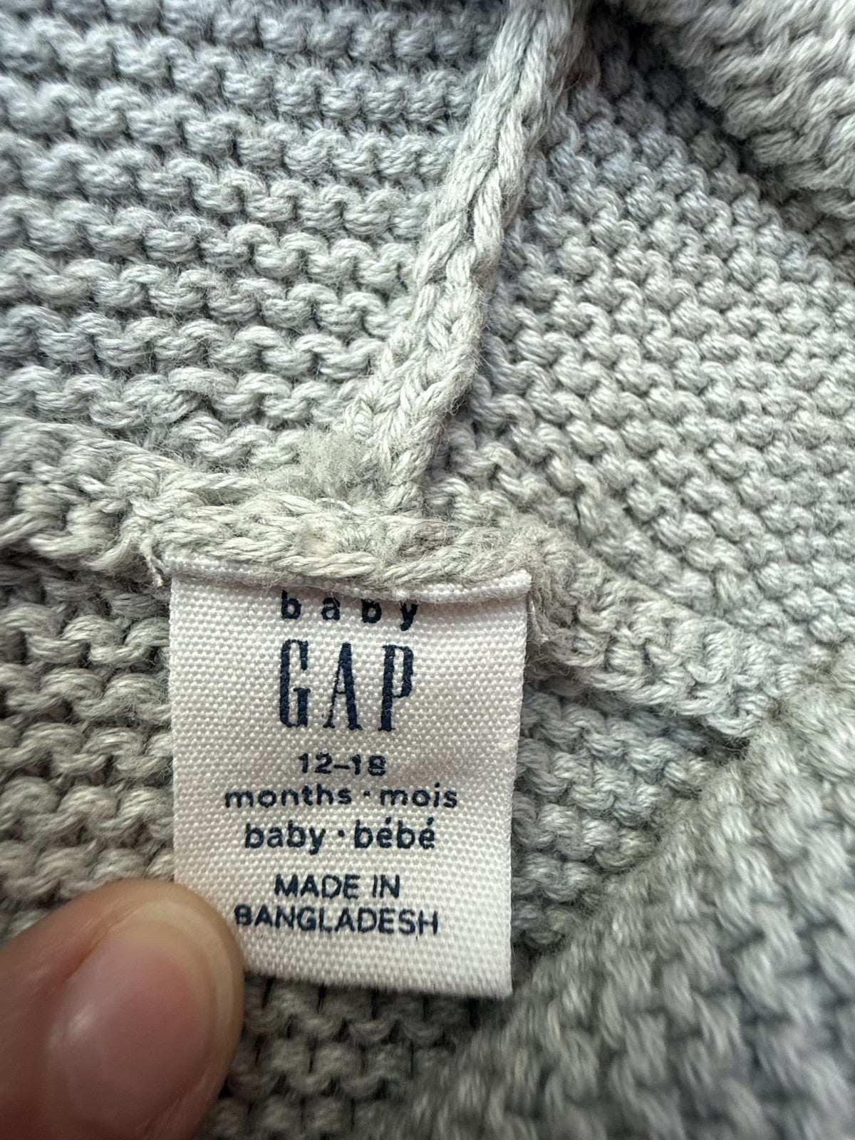 Baby Gap Gray Bear Hood Cardigan 12-18m