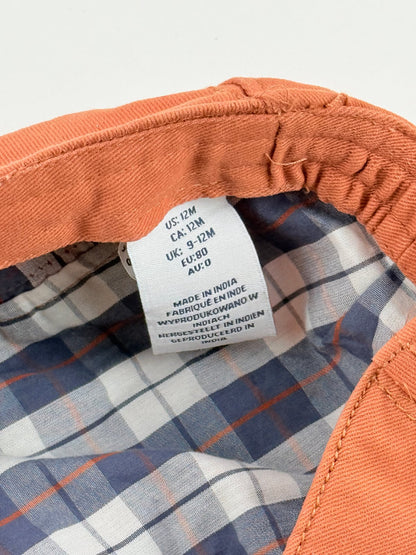 Orange Plaid-Lined Flat Cap Hat 12M