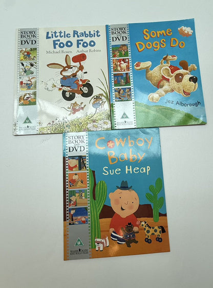 Set 3 Mixed Authors Story Book and DVD Bundle