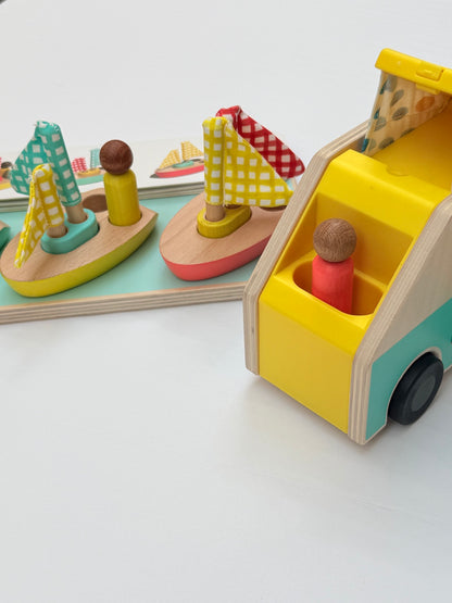 Wooden Camper Van & Sailboat Puzzle Toy Set