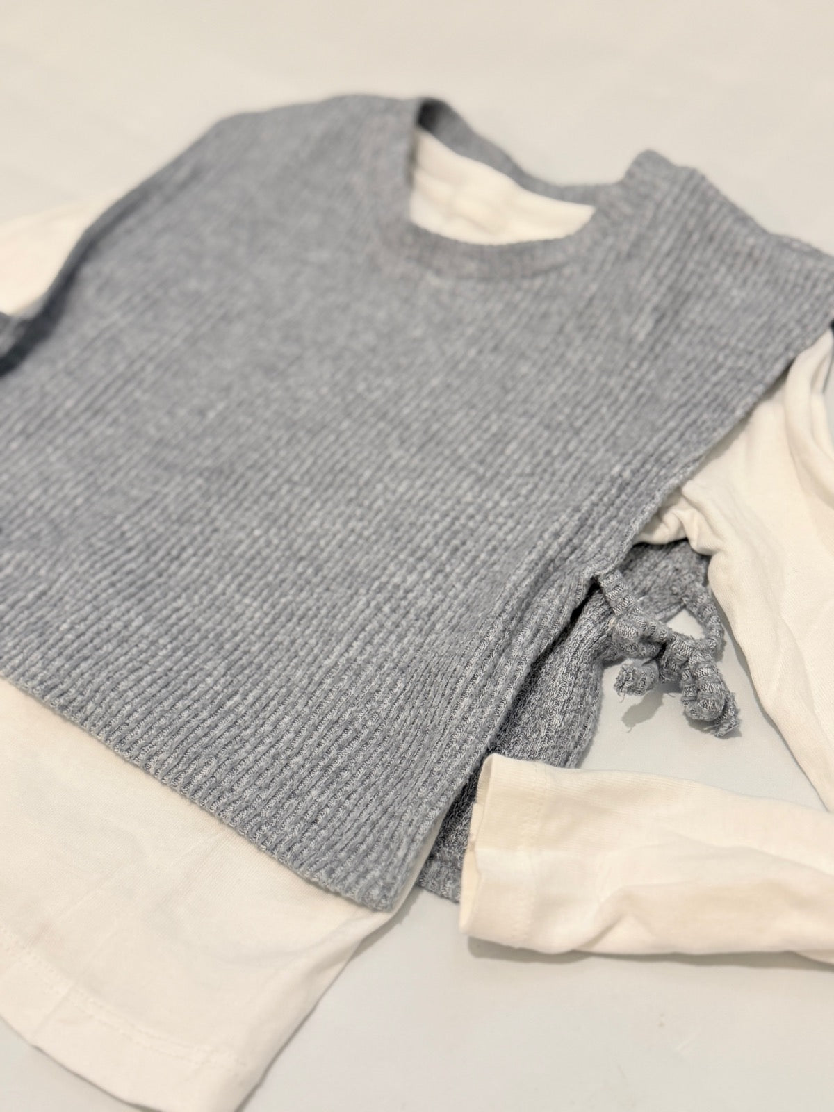 Zara Gray Ribbed Knit Vest Set 6-7Y
