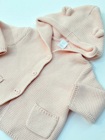 Gap Pink Hooded Knit Cardigan 3-6M
