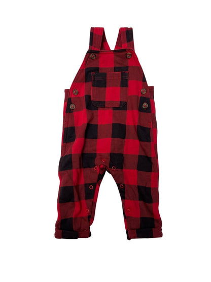 Joe Fresh Red Buffalo Plaid Overalls 6-12M