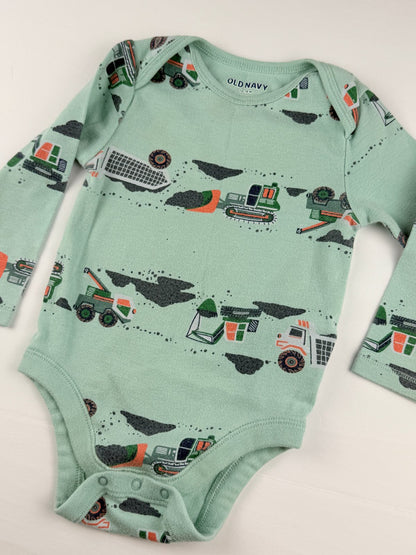 Old Navy Construction Trucks Long Sleeve Bodysuit 12-18M