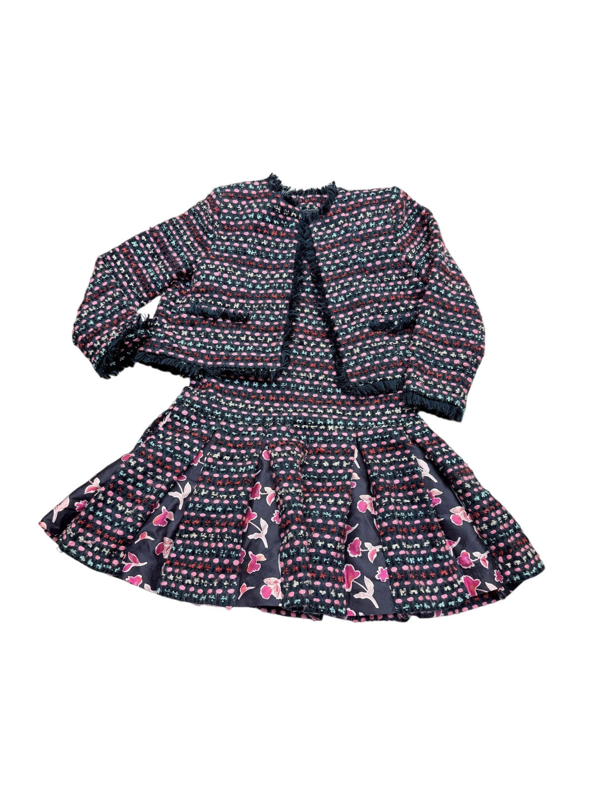 Oscar de la Renta Tweed / Silk Floral Dress Set 6Y