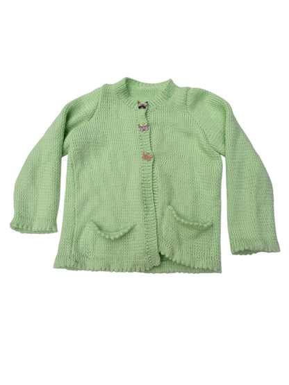Hand Knit Mint Green Cardigan Butterfly Buttons 4/5Y