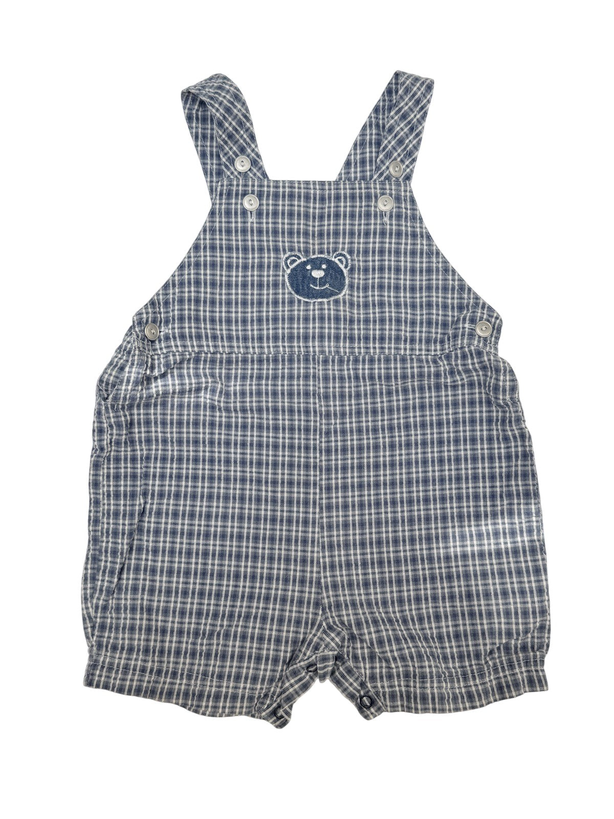 Blue Plaid Bear Shortall Romper 18M