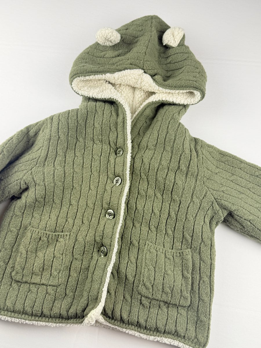 baby Gap Green Cable Knit Sherpa Jacket 12-18M