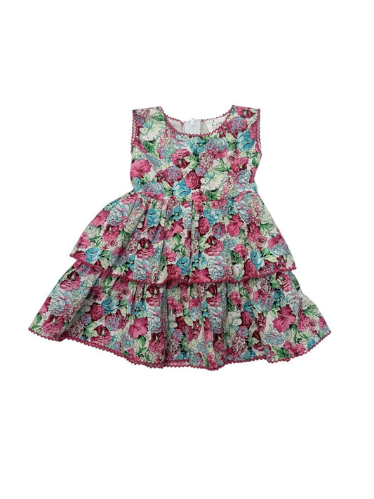 Floral Ruffle Dress Pink Blue Girls 12m