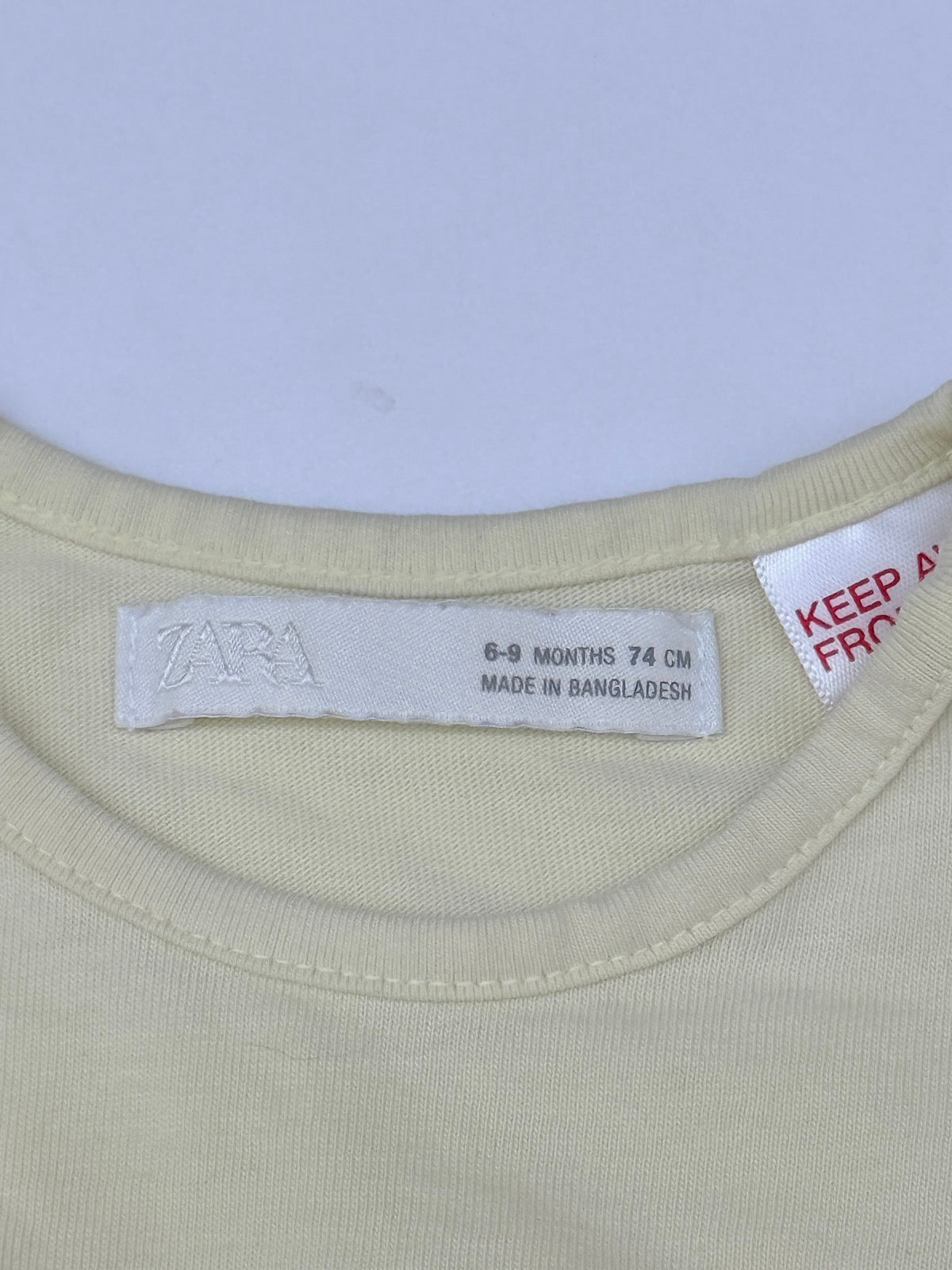 Zara Pale Yellow T-Shirt 6-9M