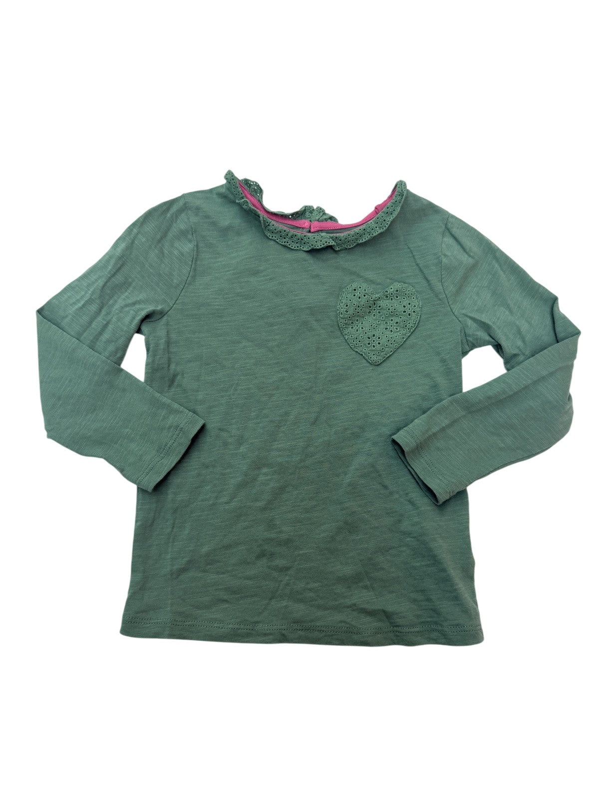 Boden Green Eyelet Heart Long Sleeve Top 4-5Y