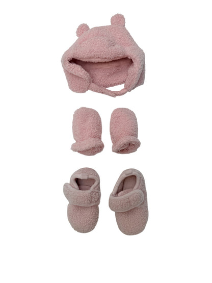 Pink Sherpa Bear Hat Booties Set 12-24m 5/6US Shoes