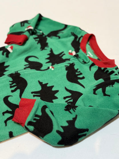 Carter's Green Christmas Dinosaur Fleece Footie 2T