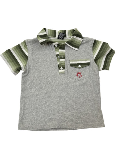 Miniwear Gray Green Striped Polo Shirt 2T