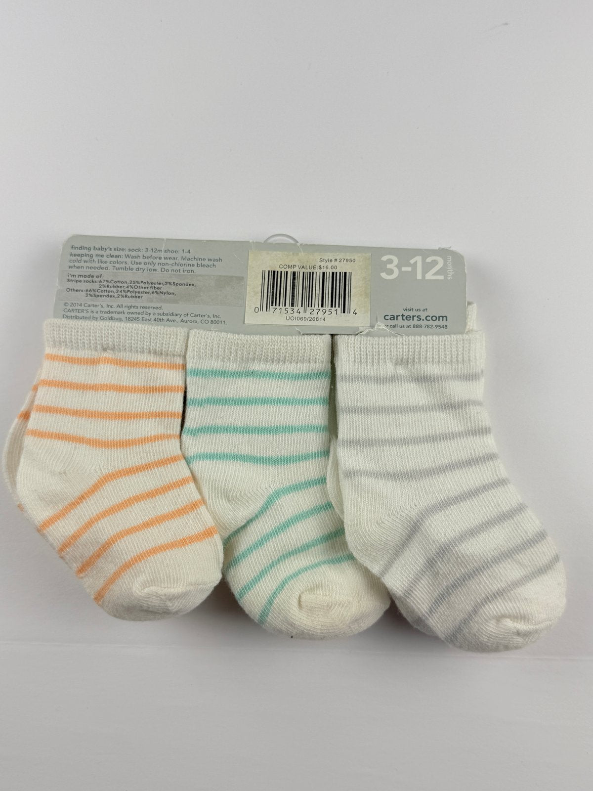 NWT - Carter's 6-Pair Animal Baby Socks 3-12M