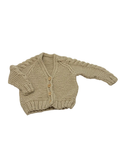 Handmade Cable Knit Baby Cardigan & Bonnet Set 3-6m
