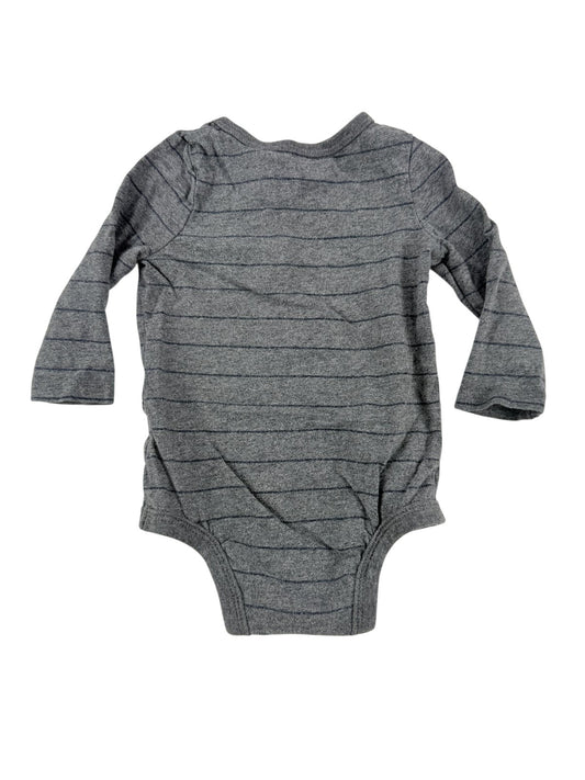 Joe Fresh Gray Striped Henley Bodysuit 3-6M