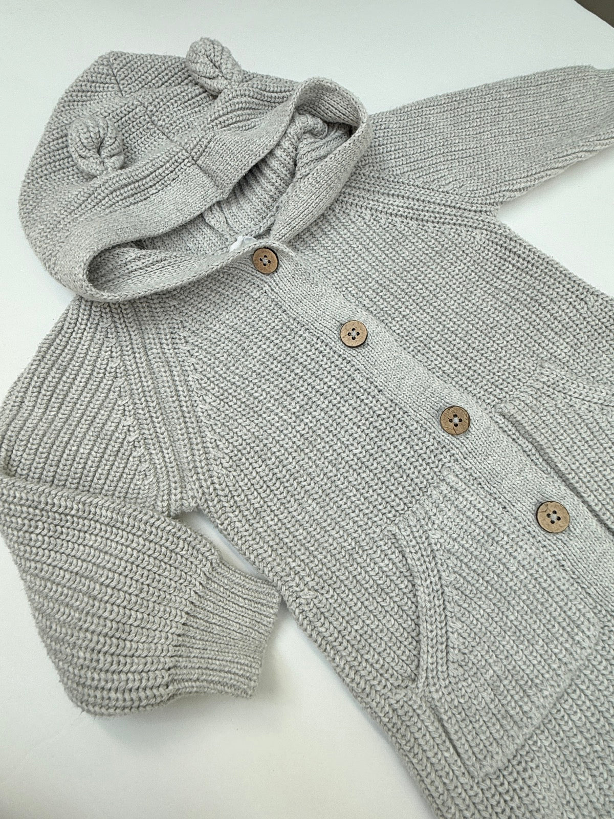 Jamie Kay Gray Knit Bear Romper 3-6M
