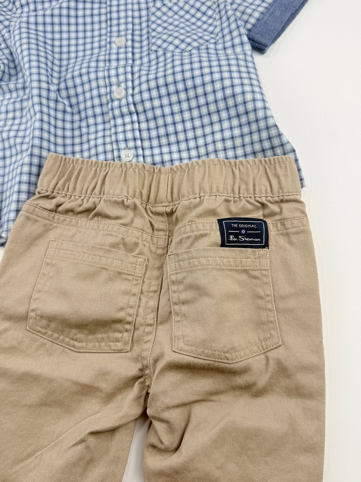Ben Sherman Plaid Shirt and Khaki Pants Set 12m